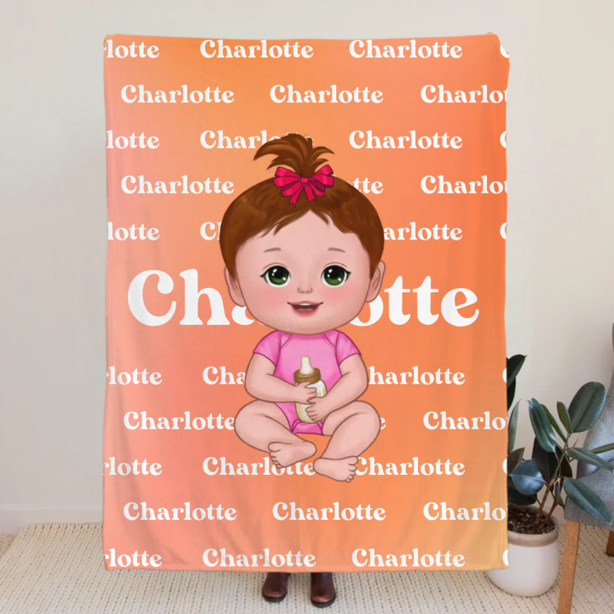 Personalised Gradient Color Cartoon Character Name Soft Throw Blanket Birthday Christmas Gift for Kids and Adults