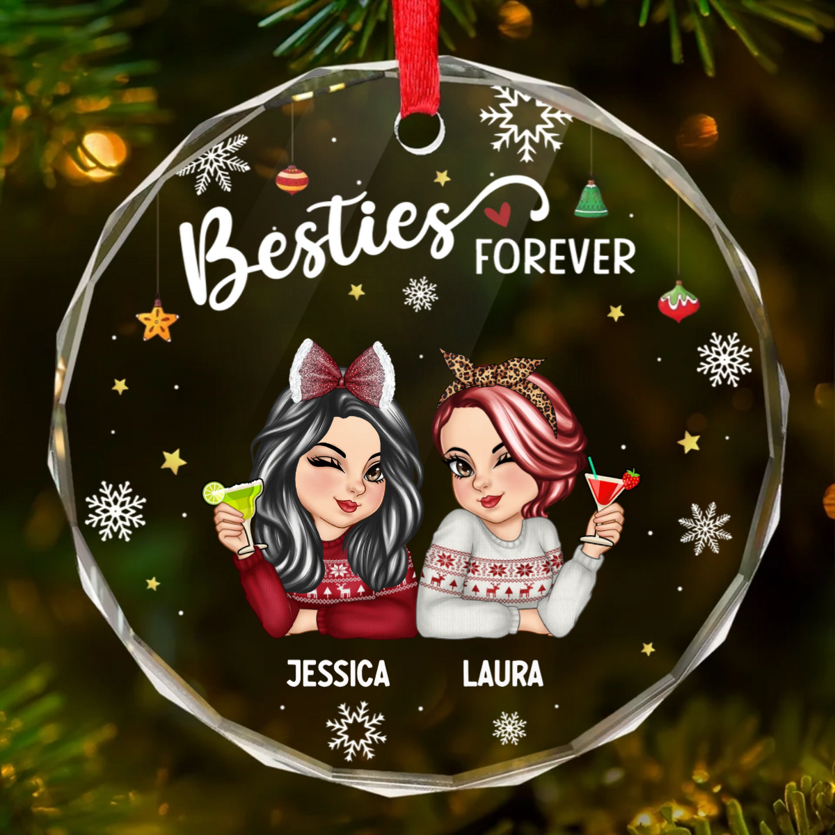 Christmas Cheer For My Gees All Year - Bestie Personalized Custom Circle Acrylic Ornament - Christmas Gift For Best Friends, BFF, Sisters