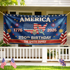 Faux Embroidery Effect 250th Birthday America Family Name - Personalized Horizontal Banner