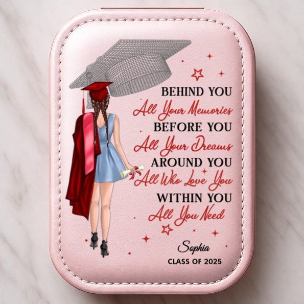 Behind You All Your Memories - Family Personalized Custom Jewelry Box LED Makeup - Graduation Gift For Family Members, Siblings, Brothers, Sisters