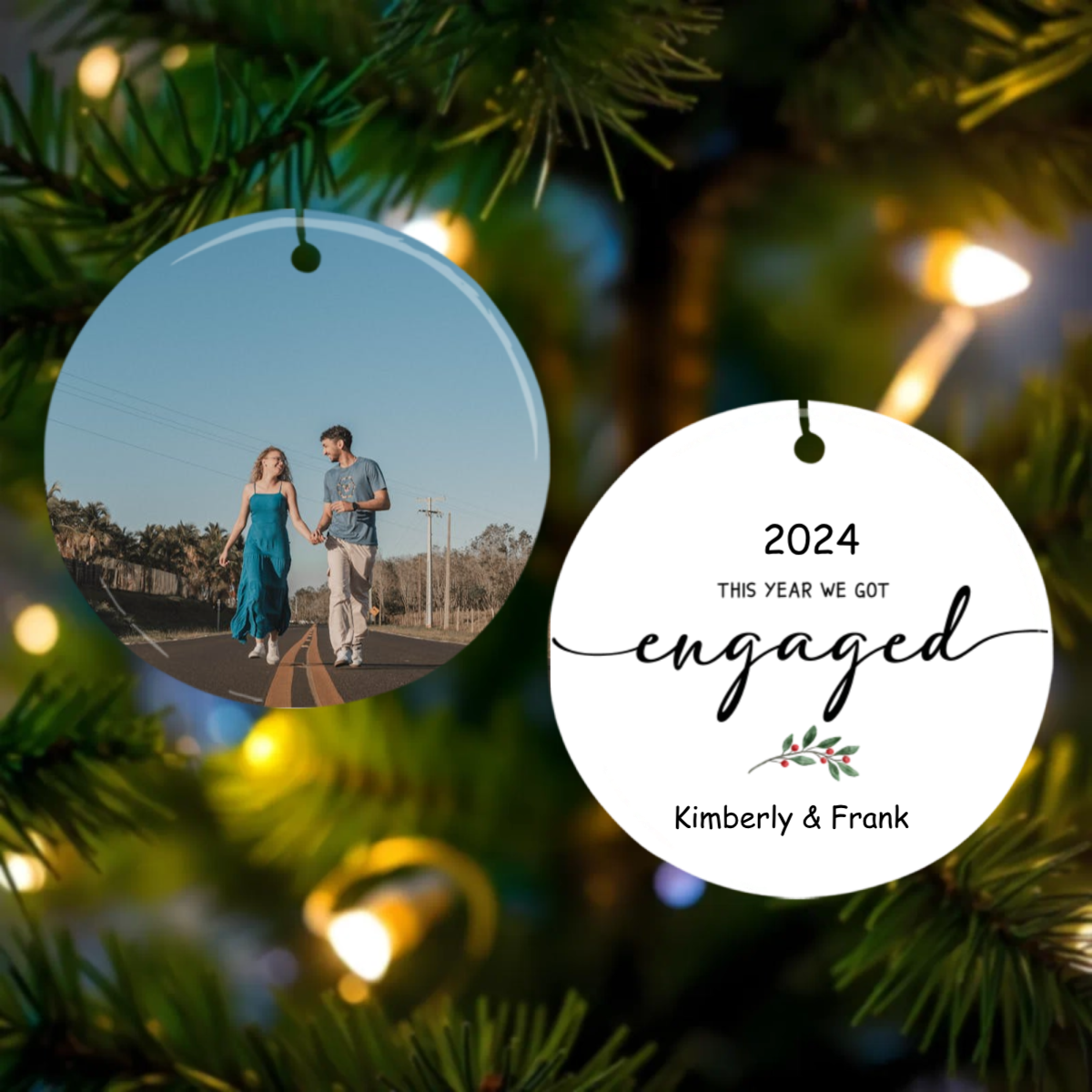 First Christmas Engaged Personalized Photo Ornament, Keepsake Engagement Gift Personalized Picture