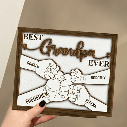 Hand Punch Best Dad Grandpa Ever - Personalized Custom Shaped 2-Layered Wooden Plaque