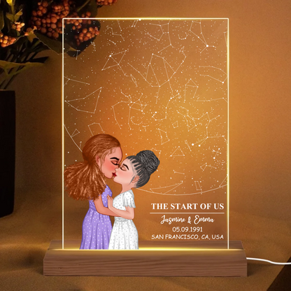 Couple Kissing Under the Sky, Custom Star Map by Date LED Night Light, Personalized Couple Constellation Map, Engagement Gift for him and her