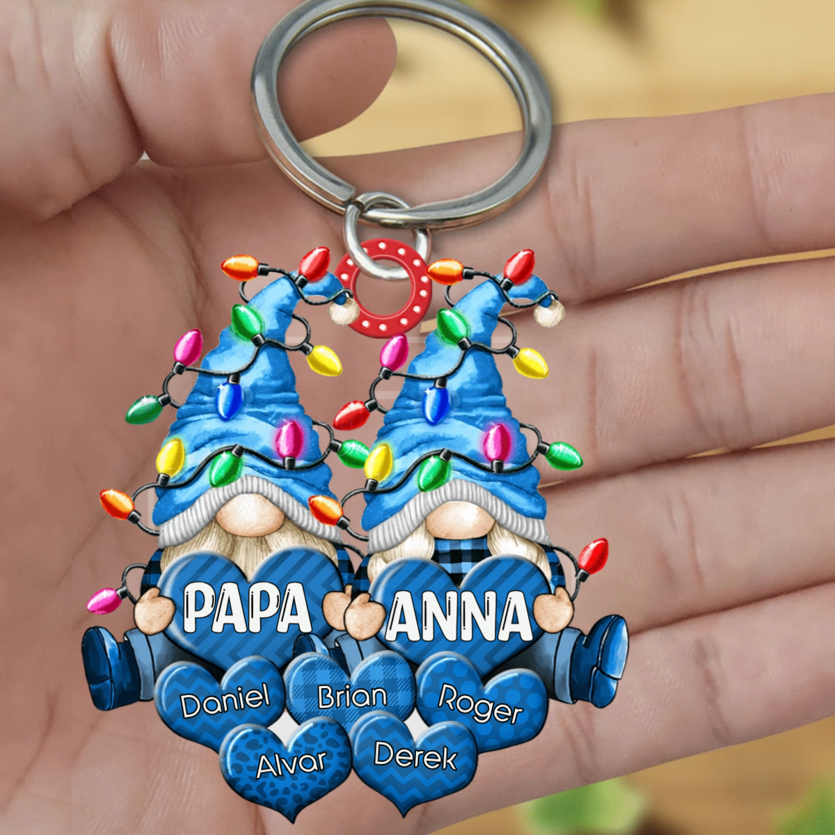 Colorful Christmas Light Doll Couple Papa Grandma Loves Sweet Heart Kids Personalized Acrylic Keychain