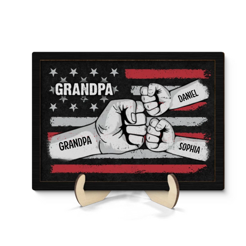 Dad Grandpa Fist Bump Nation Flag Personalized Wooden Plaque, Father's Day Gift For Dad, For Grandpa, For Husband