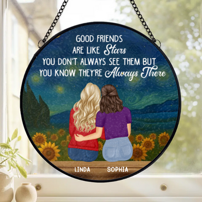 Custom Stained Glass Window Hanging Suncatcher - Personalized Best Friend Birthday Gifts For Women, Besties, Sisters, BFF - Together Is My Favorite Place