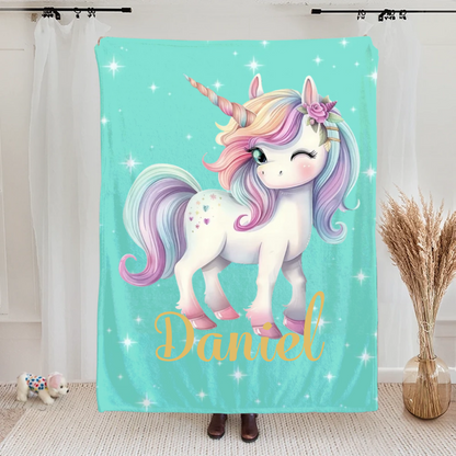 Personalised Fantasy Unicorn Soft Throw Blanket with Name Nursery Decor Baby Shower Birthday Gift for Newborns Girls