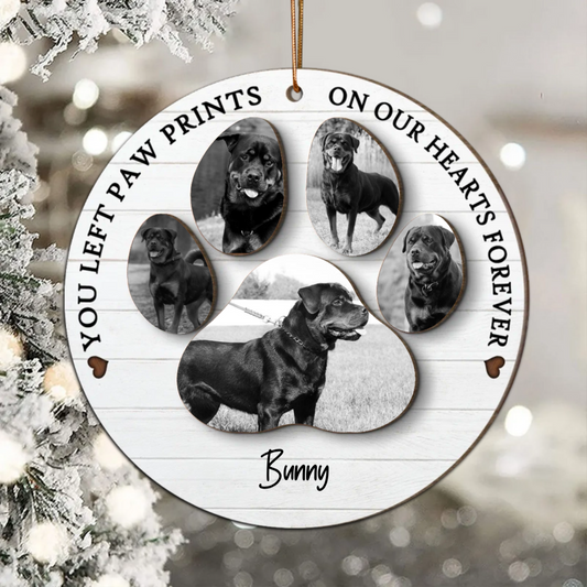 You Left Paw Prints On Our Hearts Photo Inserted Personalized  Wooden Ornament