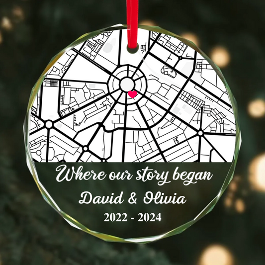 Personalized Where Our Story Began Acrylic Ornament, Custom Couple Location Maps Print Christmas Ornament, First Date, Engagement, Married Map Gift