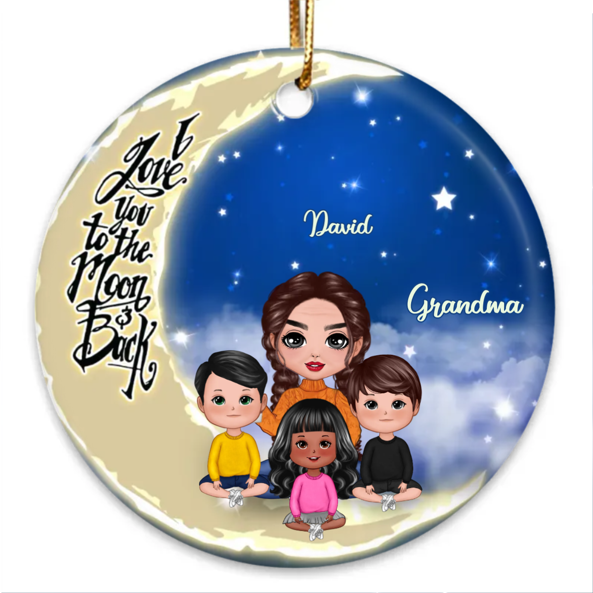 Doll Grandma Grandkids On Moon Personalized Circle Ornament