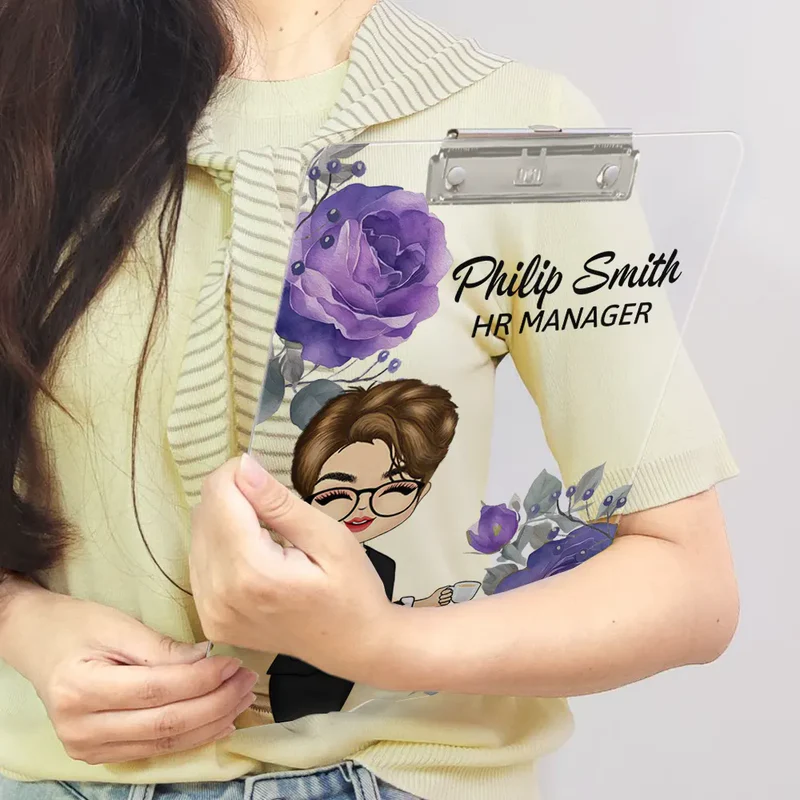 Woman Man Office Floral - Personalized Acrylic Clipboard