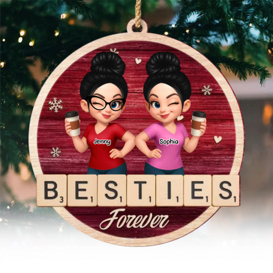 Custom Wooden Ornament - Personalized Best Friend Christmas Birthday Gifts For Women, Besties, Sisters, BFF - Cheers To Our Jolly Moments