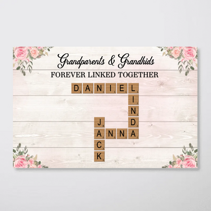 Grandma Grandpa & Grandkids Forever Linked Together Crossword Puzzle Personalized Poster, Heartfelt 2025 Mother's Day Gift For Grandma