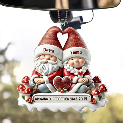 3D Effect Gnome Couple Personalized Acrylic Car Hanger Ornament, Valentine's Gift For Him, For Her, Husband, Wife