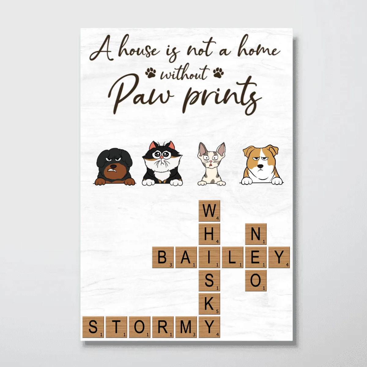 Home With Paw Prints Peeking Dog Cat Crossword Puzzle Art Personalized Poster