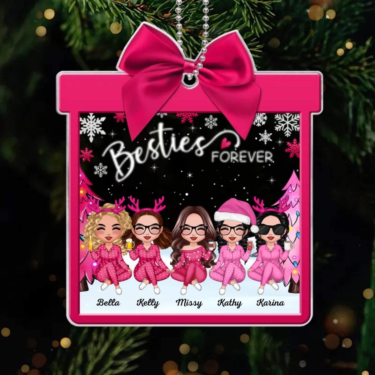 Pink Besties Coquette Personalized Acrylic Ornament, Gift For Best Friends