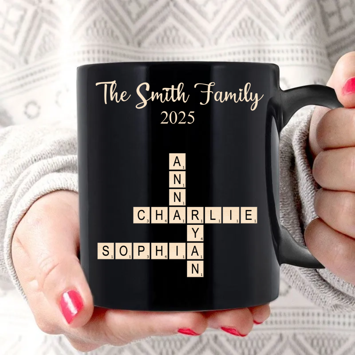 Family Forever Linked Together Crossword Puzzle Art Personalized Mug, Gift For Brothers, Sisters, Siblings, Family