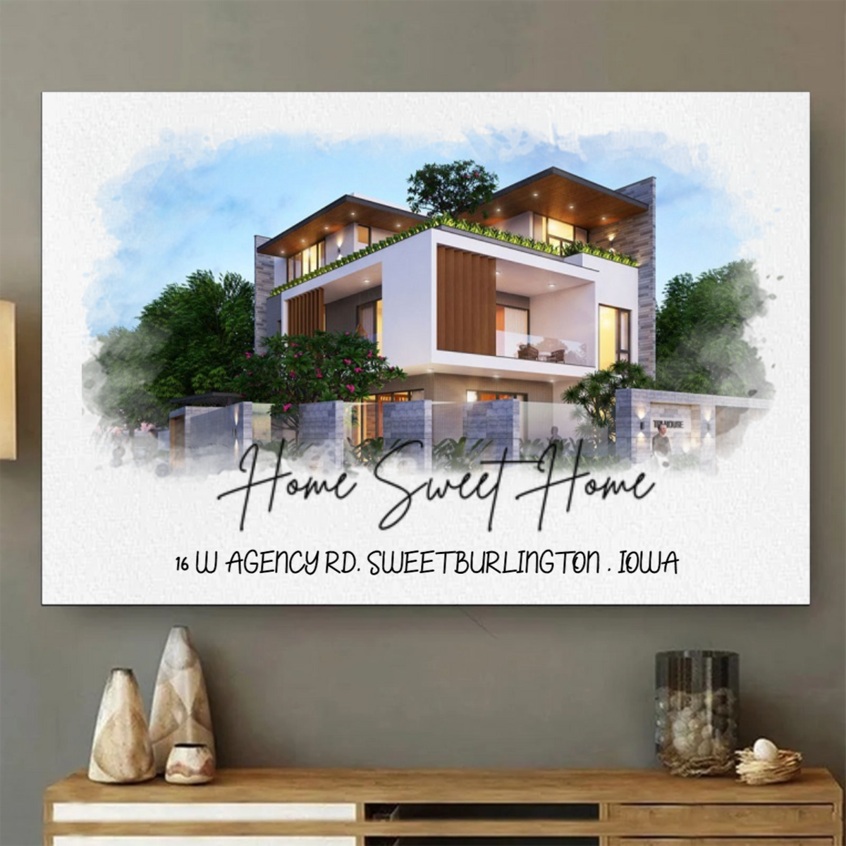 Personalized Watercolor House Poster From Photo, Gift For Family, Housewarming Gift, Childhood Home, Realtor Closing Gift