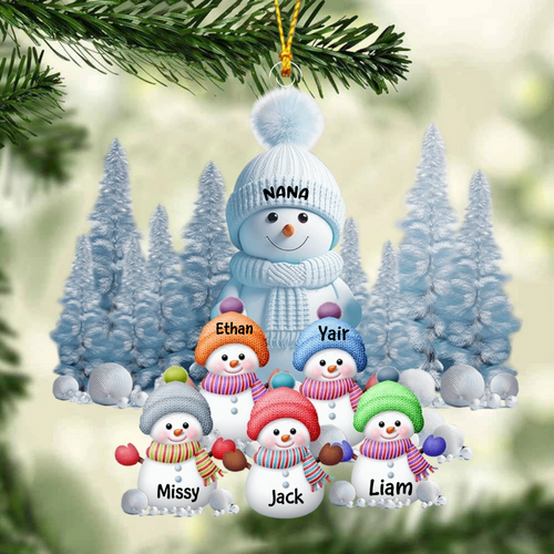 Christmas Blue Vibe Snowman Grandma Mom Colorful Kids Personalized Acrylic Ornament