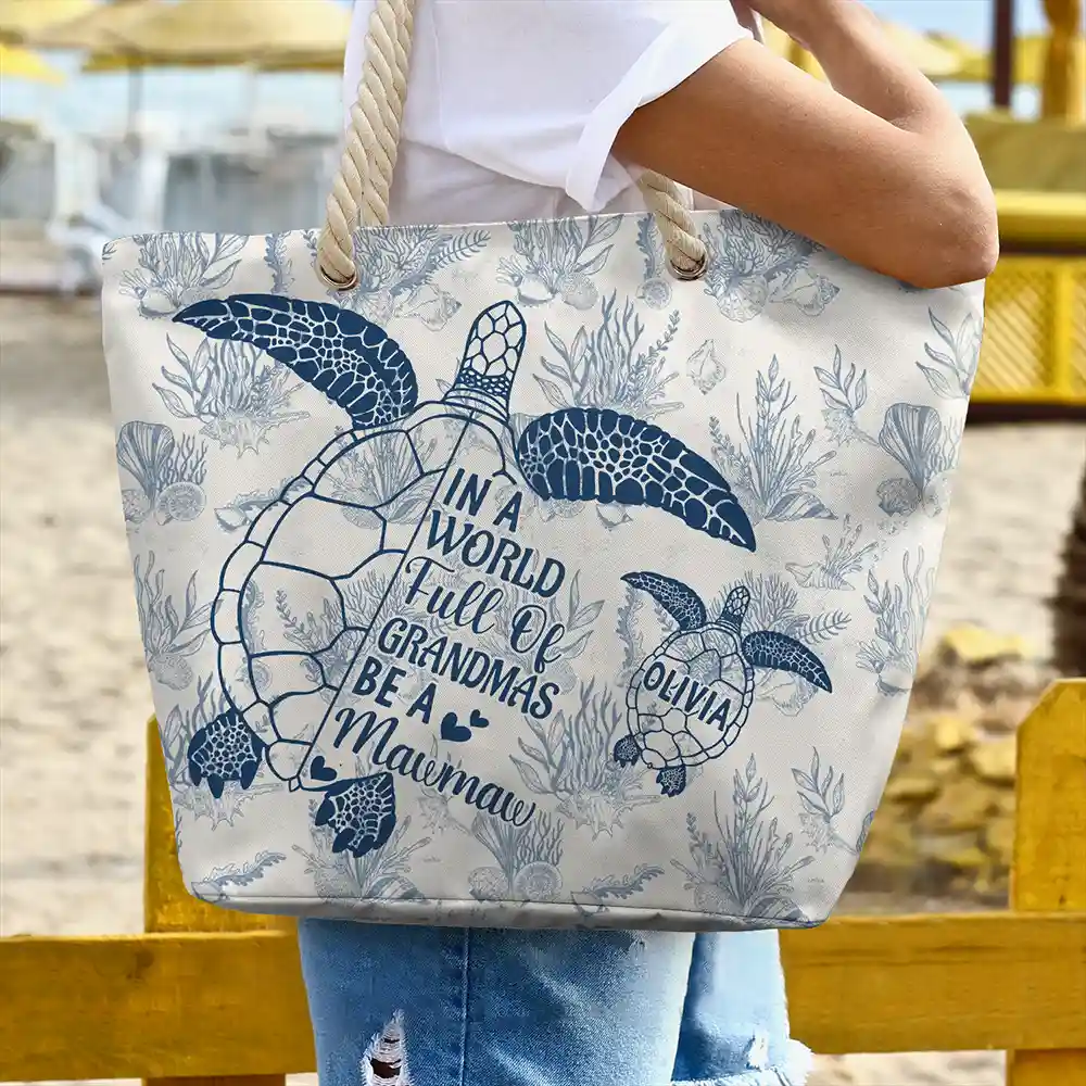 Toile De Jouy World Full Of Grandmas - Personalized Beach Bag