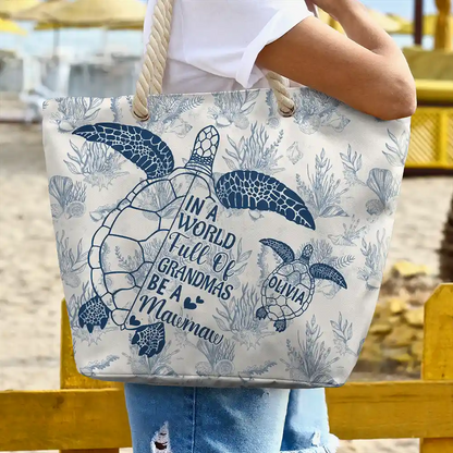 Toile De Jouy World Full Of Grandmas - Personalized Beach Bag