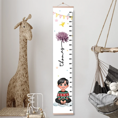 Personalised Cartoon Character Birth Flower Balloon Hanging Growth Chart with Name Bedroom Decor Birthday Gift for Kids