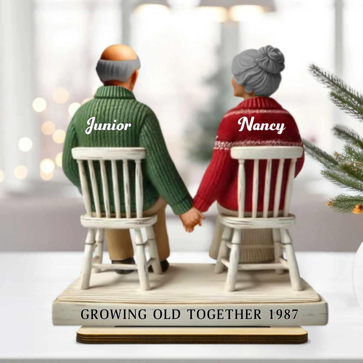 3D Effect Eternal Love Couple Growing Old Together Personalized Standing Wooden Plaque, Heartfelt Gift For Couple, For Him, For Her, Husband, Wife