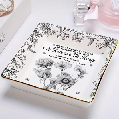 Grow An Old Friend Toile Birth Flower - Personalized Ring Dish