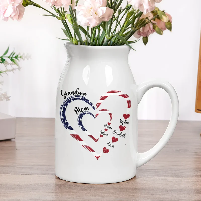 Mom's Grandma's Sweethearts Independence Day - Personalized Ceramic Flower Vase