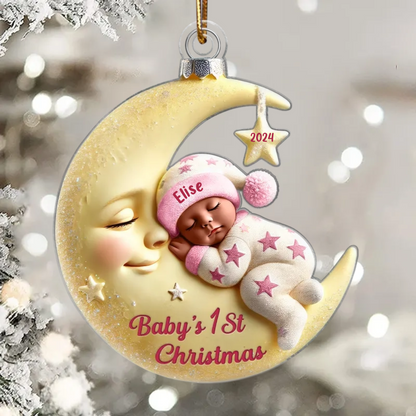 Effect Baby On Moon First Christmas 1st Christmas Keepsake Personalized Acrylic Ornament