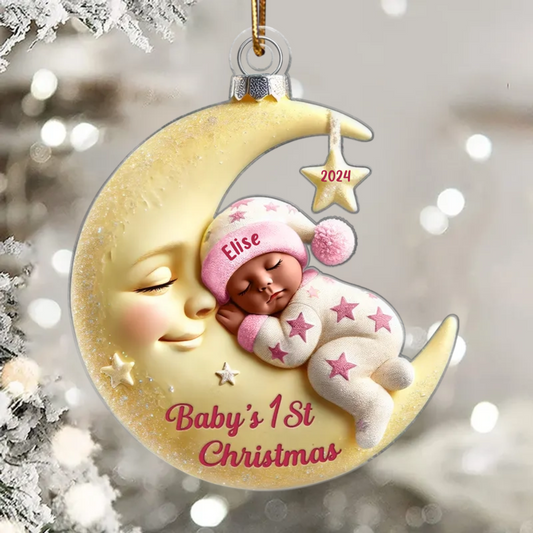 Effect Baby On Moon First Christmas 1st Christmas Keepsake Personalized Acrylic Ornament