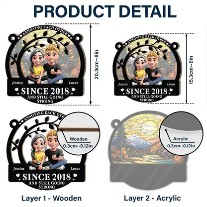 Couple Annoying Each Other 3D Effect - Personalized Window Hanging Suncatcher Ornament