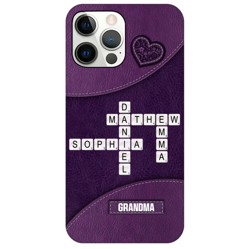 Grandma Mom Kids Names In Crossword Puzzle Personalized Phone Case