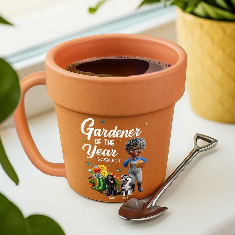 Gardener Of The Year With Dogs - Personalized Plant Pot Ceramic Mug