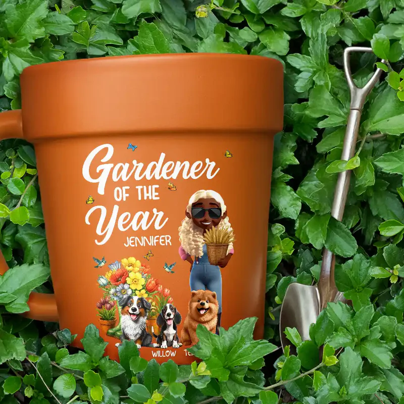 Gardener Of The Year With Dogs - Personalized Plant Pot Ceramic Mug