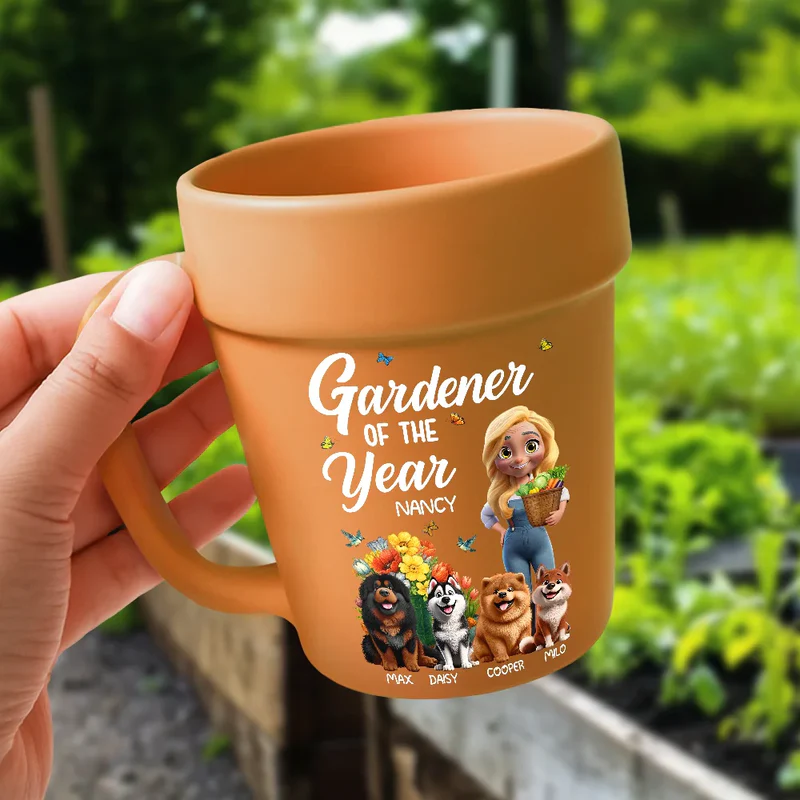 Gardener Of The Year With Dogs - Personalized Plant Pot Ceramic Mug