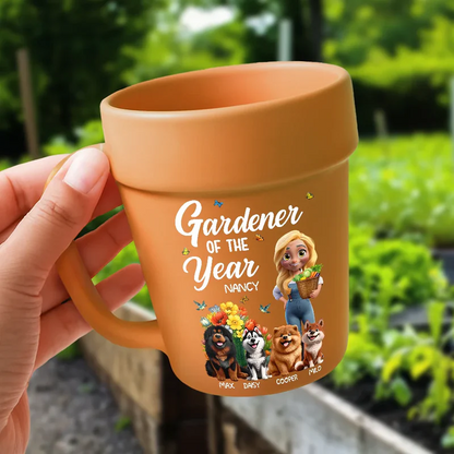 Gardener Of The Year With Dogs - Personalized Plant Pot Ceramic Mug