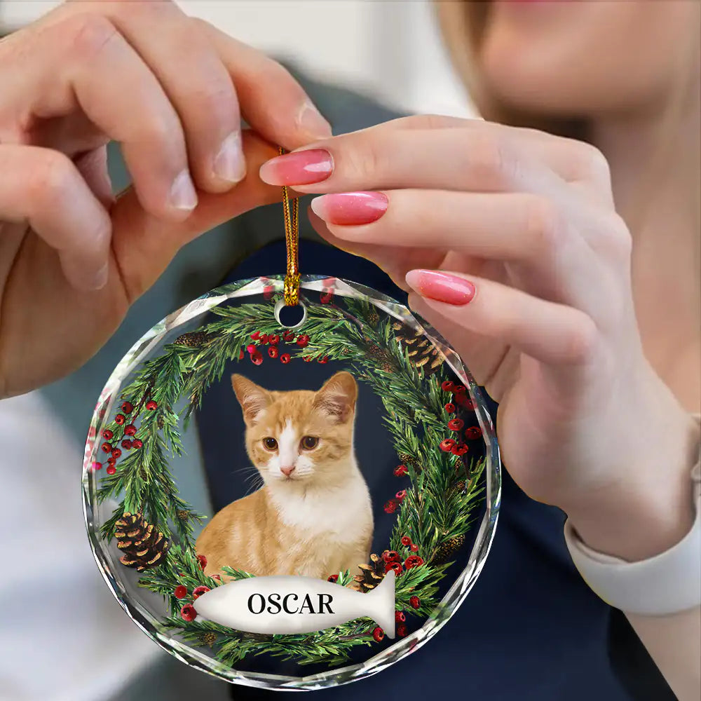 Custom Photo Lovely Pet Face Dog Cat - Personalized Circle Glass Ornament