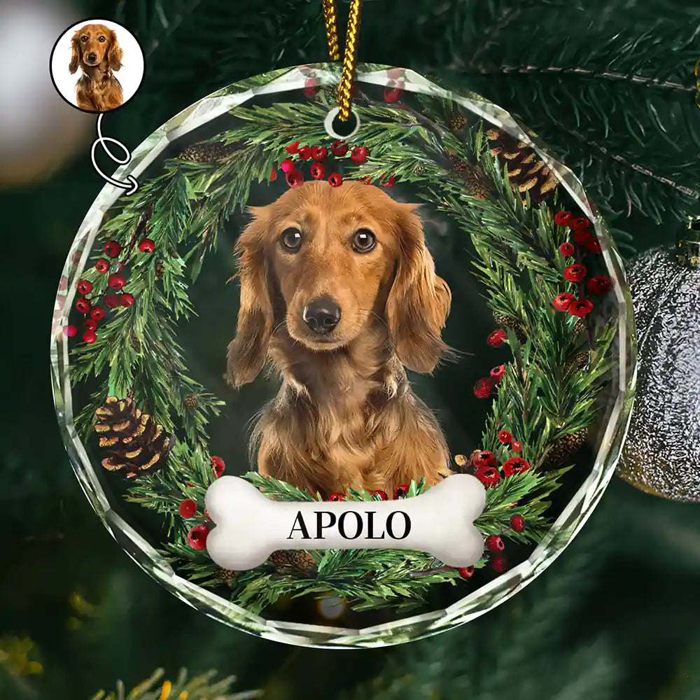 Custom Photo Lovely Pet Face Dog Cat - Personalized Circle Glass Ornament