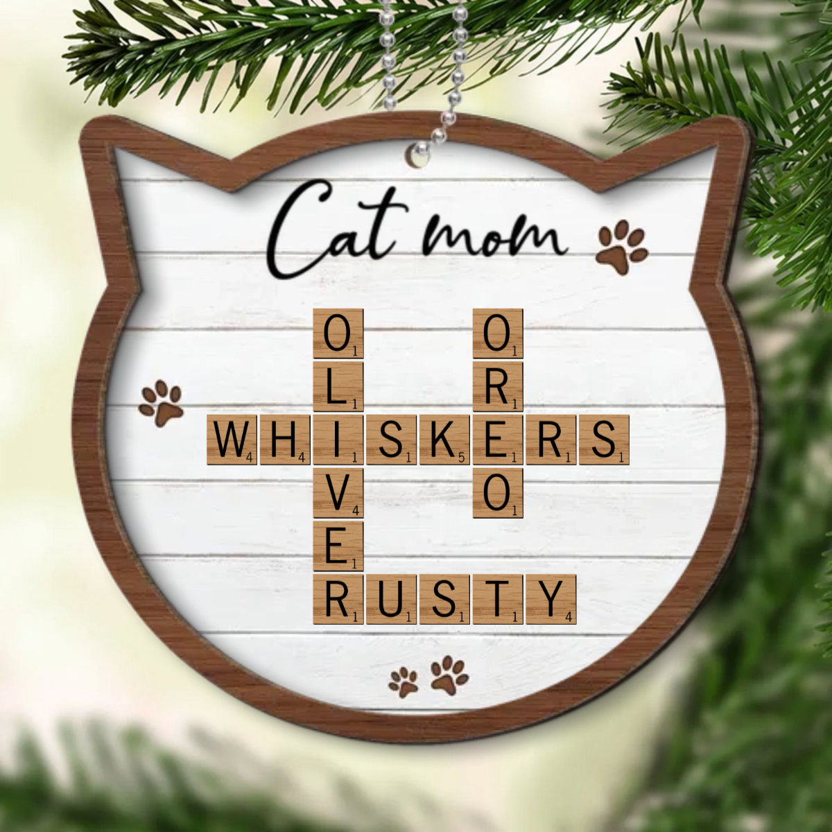 Cat Lover Gift Crossword Puzzle Art Personalized Wooden Ornament [Can add up to 20 cat names]