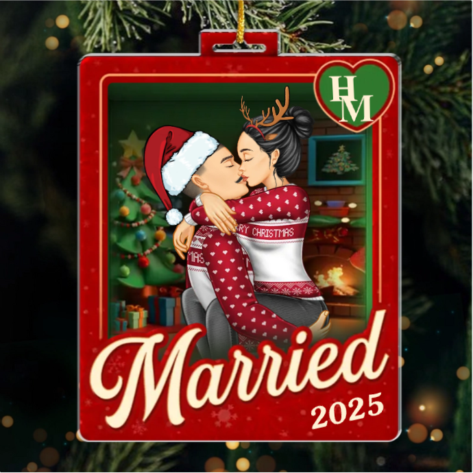 Custom Acrylic Ornament - Personalized Anniversary Christmas Wedding Gifts For Husband And Wife, Him And Her - Sealed With A Christmas Kiss