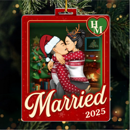 Custom Acrylic Ornament - Personalized Anniversary Christmas Wedding Gifts For Husband And Wife, Him And Her - Sealed With A Christmas Kiss