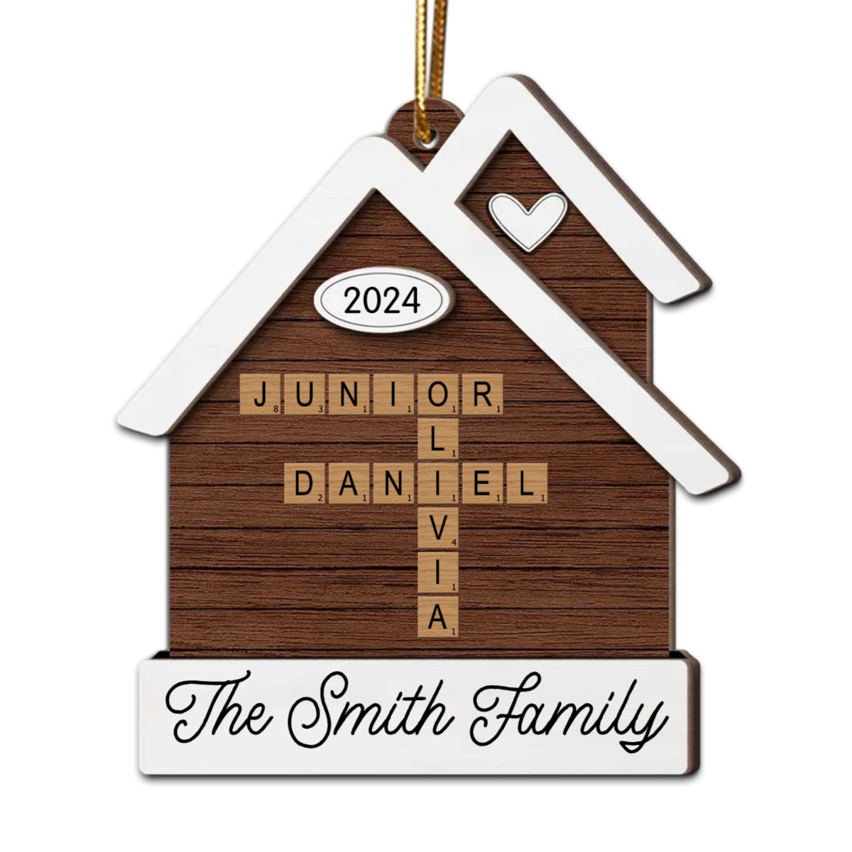 House Shaped Family Names Puzzle Crossword Personalized Wooden Ornament, Christmas Gift For Family