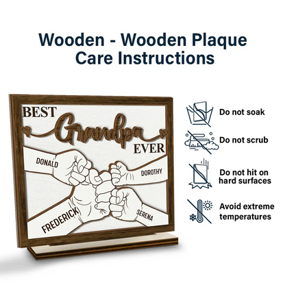Hand Punch Best Dad Grandpa Ever - Personalized Custom Shaped 2-Layered Wooden Plaque