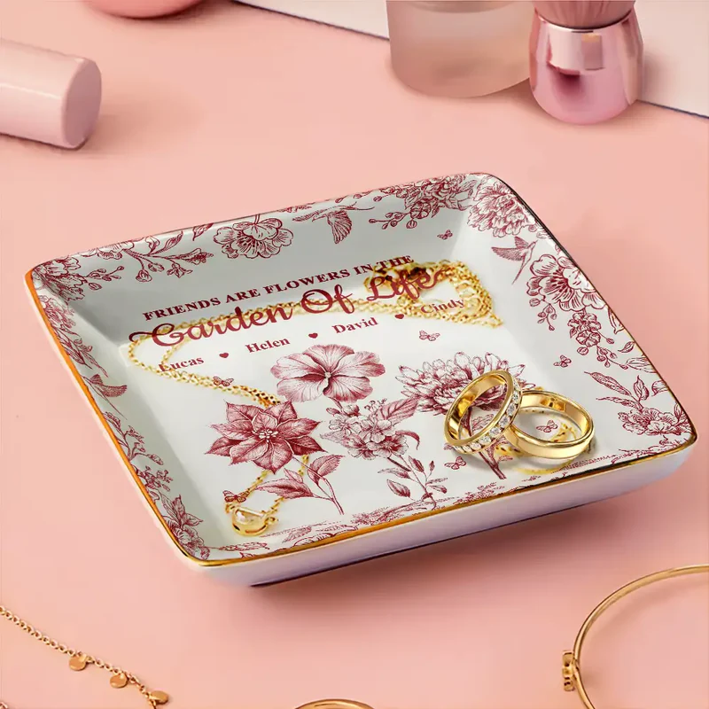 Grow An Old Friend Toile Birth Flower - Personalized Ring Dish