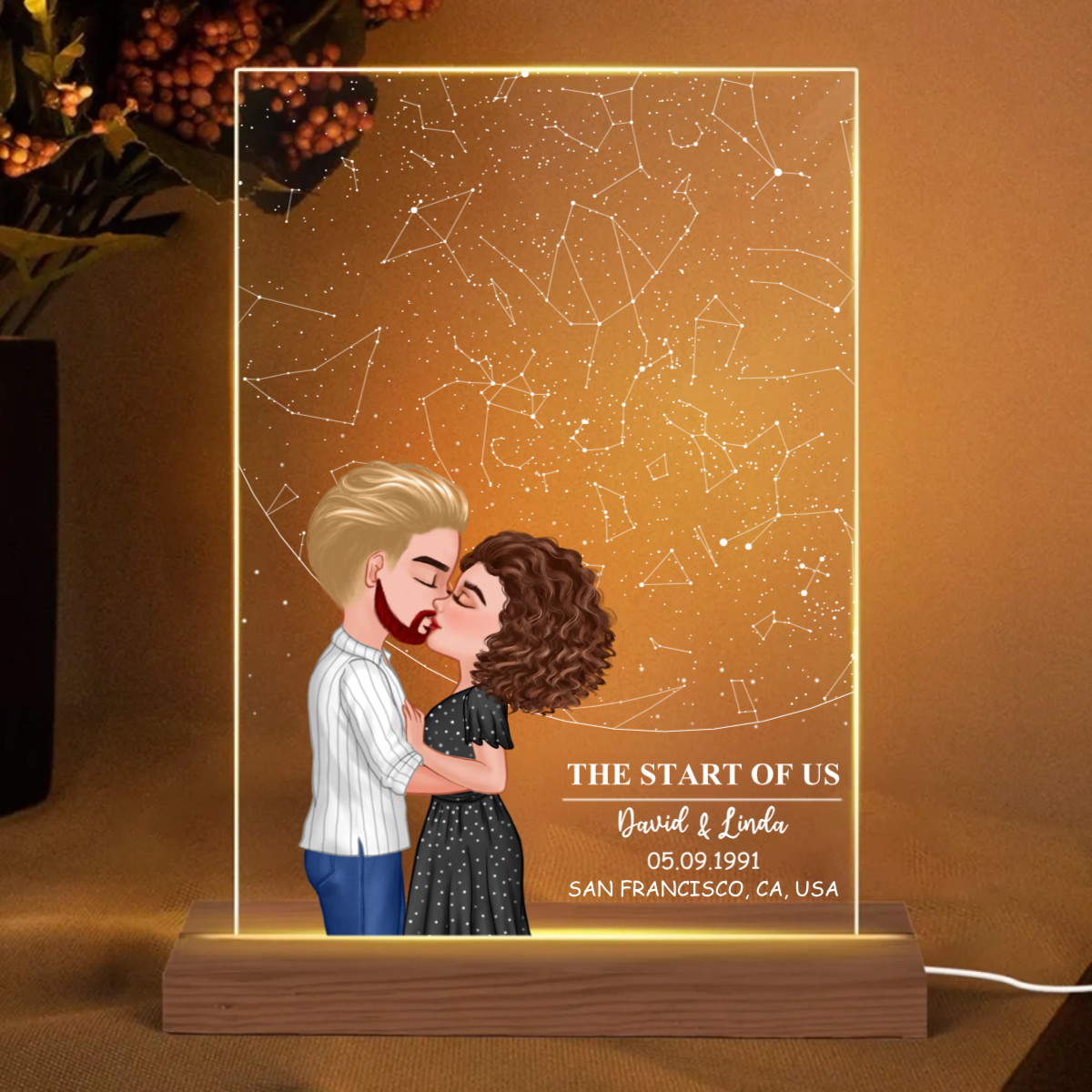 Couple Kissing Under the Sky, Custom Star Map by Date LED Night Light, Personalized Couple Constellation Map, Engagement Gift for him and her