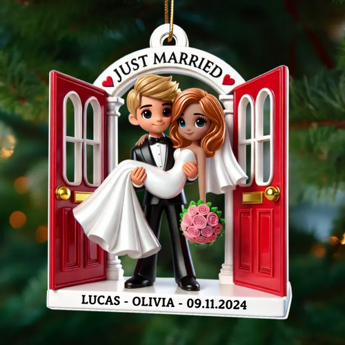 First Christmas Married Ornament 2024, Wedding Couple Threshold 2D Flat Acrylic Ornament, MR. & MRS. Gift