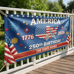 Faux Embroidery Effect 250th Birthday America Family Name - Personalized Horizontal Banner