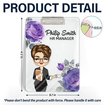 Woman Man Office Floral - Personalized Acrylic Clipboard