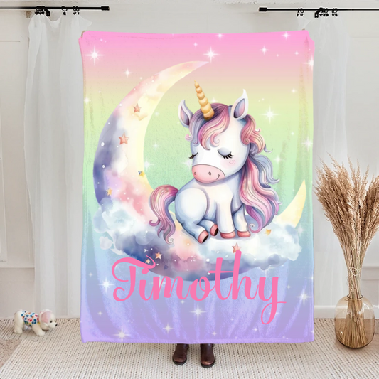 Personalised Fantasy Unicorn Soft Throw Blanket with Name Nursery Decor Baby Shower Birthday Gift for Newborns Girls